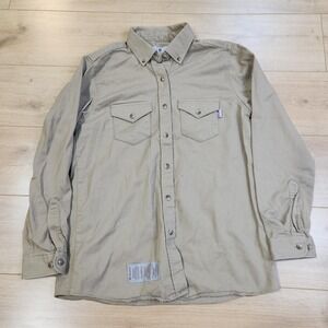 Tyndale FR Shirt Mens Large Beige Solid Twill Button Up Long Sleeve Workwear